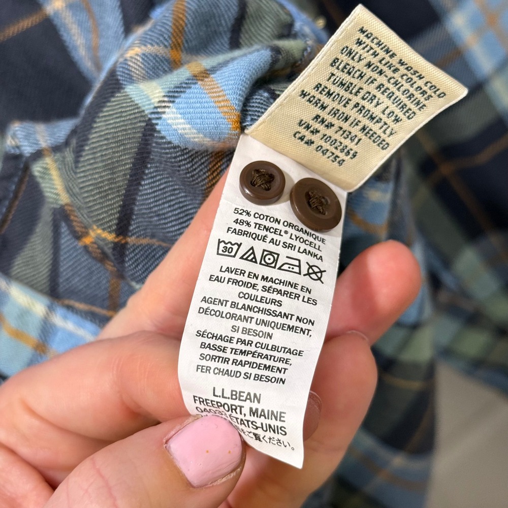 LL Bean Rangeley Flannel Shirt Plaid Button Carbon Navy Sml Organic Cotton Gorp - Picture 8 of 13